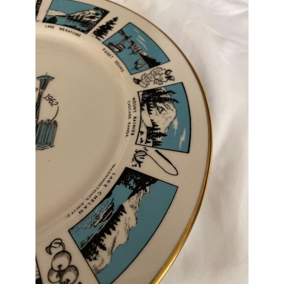 Vintage Seattle Worlds Fair 1962 Souvenir Plate Blue White Space Needle - Picture 4 of 12